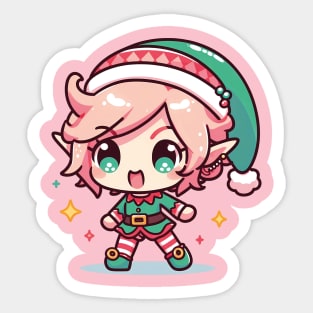 cute elf girl with christmas outfit Sticker